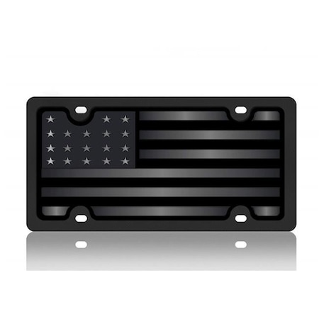Eurosport EURLS1110B-1 Carbon Steel License Plate - Blacked Out USA Flag; Matte Black With Black Mirror Stars